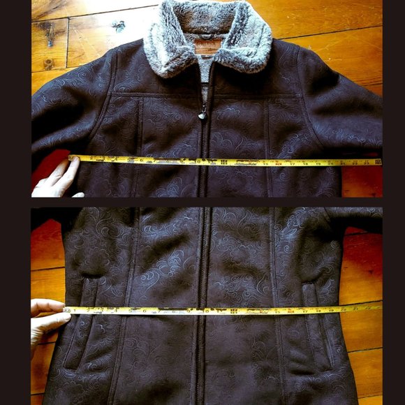 📢 FREE SHIP 📢 Tooled leather coat🔥fur-lined black Outback Trading Co. jacket - Picture 4 of 9